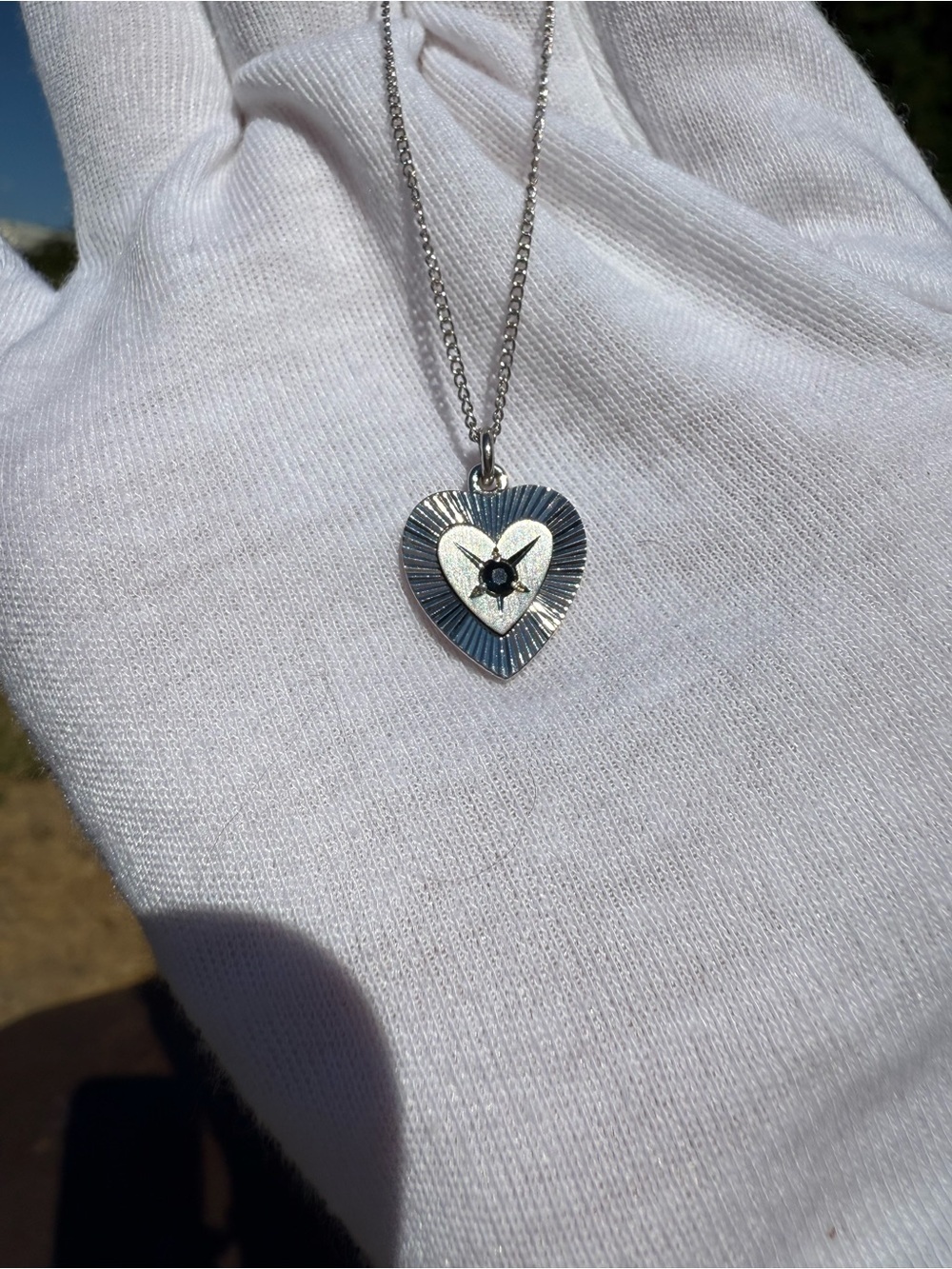 ✨ Sterling Silver Celestial Starburst Textured Heart Pendant Necklace ✨ - Picture 14 of 14